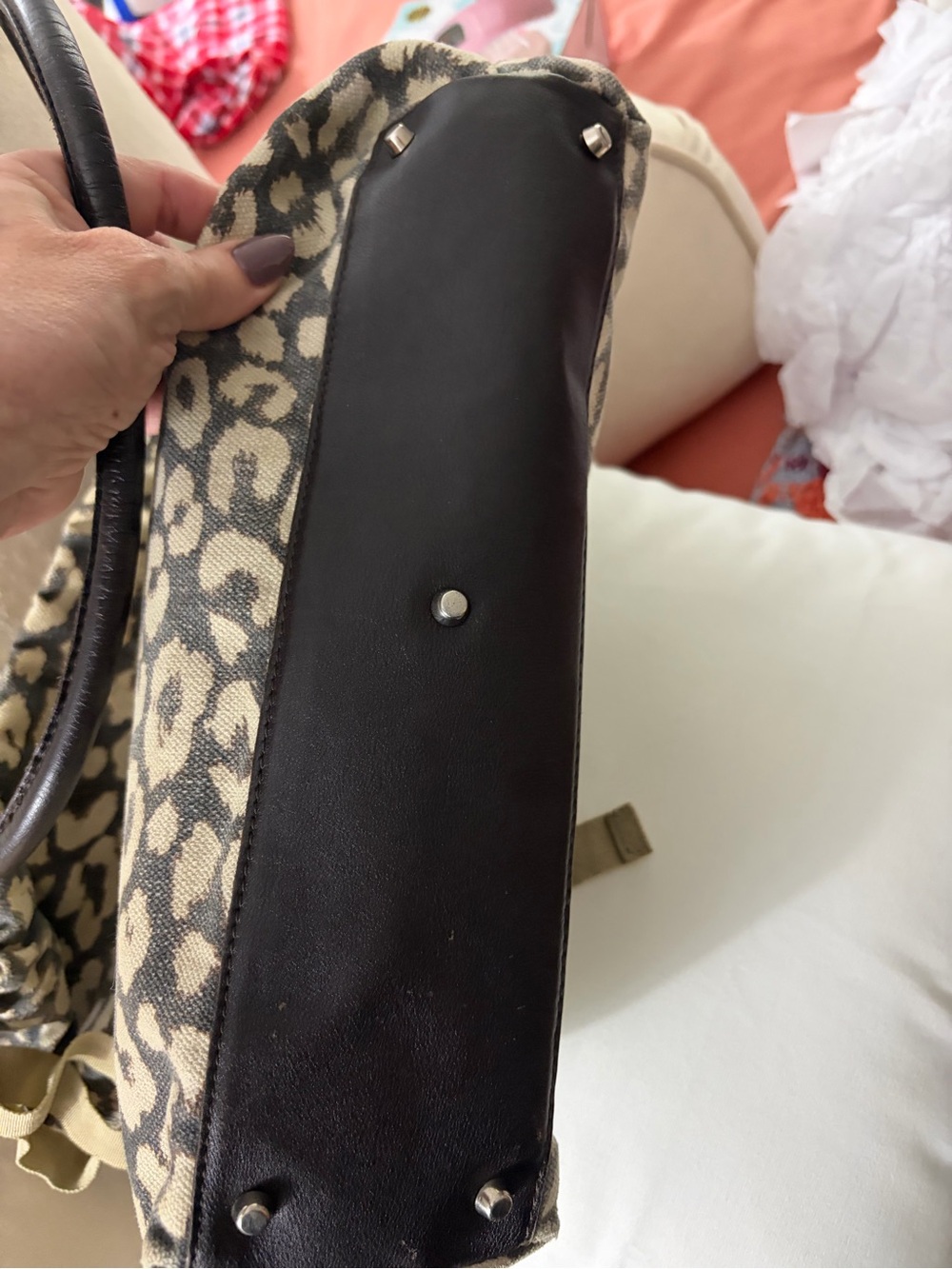 Furla Leopard-Print Canvas Tote with Black Handles - Picture 4 of 4
